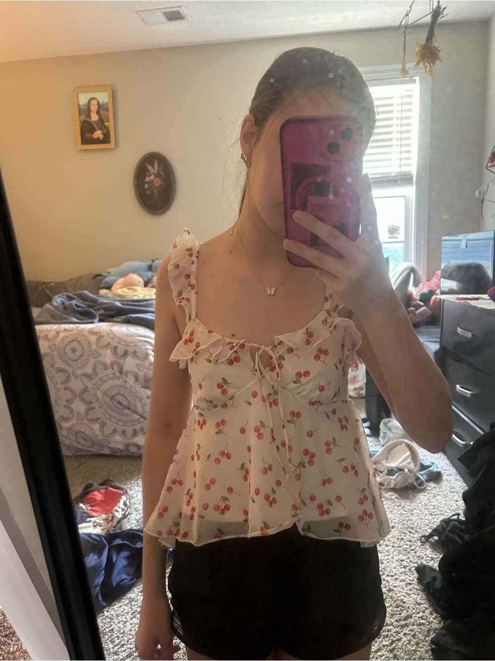 wild fable Cream Cherry Ruffle Tie-Front Cami